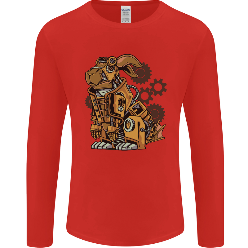 Steampunk Rabbit Mens Long Sleeve T-Shirt Red
