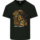 Steampunk Rabbit Mens V-Neck Cotton T-Shirt Black