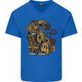 Steampunk Rabbit Mens V-Neck Cotton T-Shirt Royal Blue
