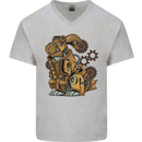 Steampunk Rabbit Mens V-Neck Cotton T-Shirt Sports Grey
