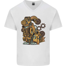 Steampunk Rabbit Mens V-Neck Cotton T-Shirt White