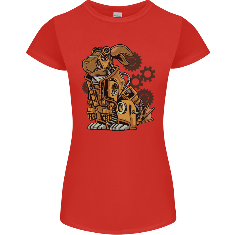 Steampunk Rabbit Womens Petite Cut T-Shirt Red