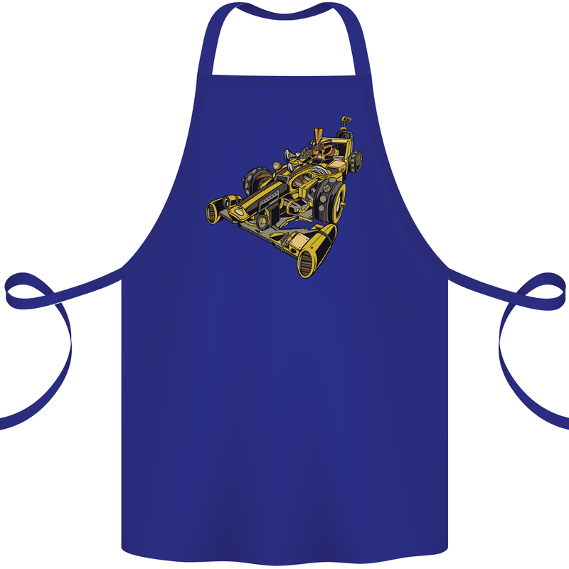 Steampunk Racing Car Cotton Apron 100% Organic Royal Blue
