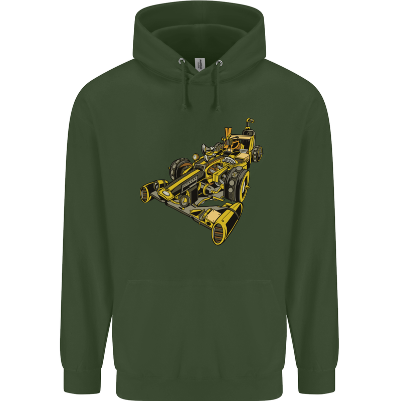 Steampunk Racing Car Mens 80% Cotton Hoodie Forest Green