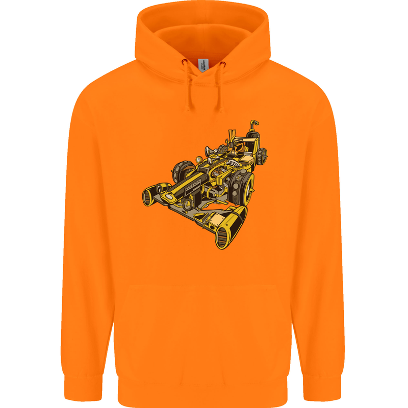 Steampunk Racing Car Mens 80% Cotton Hoodie Orange