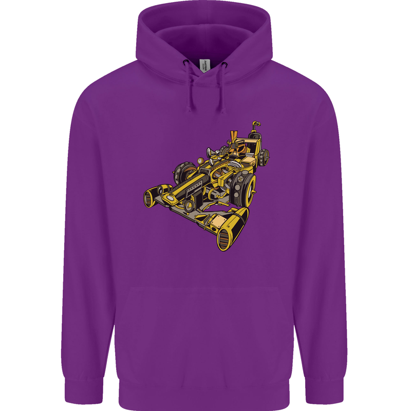Steampunk Racing Car Mens 80% Cotton Hoodie Purple