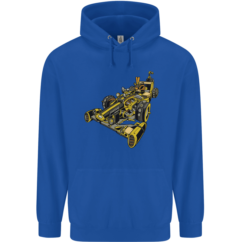 Steampunk Racing Car Mens 80% Cotton Hoodie Royal Blue