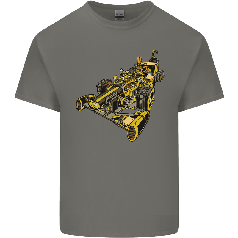 Steampunk Racing Car Mens Cotton T-Shirt Tee Top Charcoal