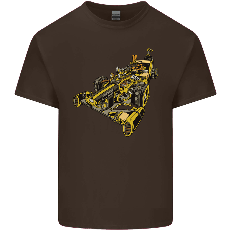 Steampunk Racing Car Mens Cotton T-Shirt Tee Top Dark Chocolate