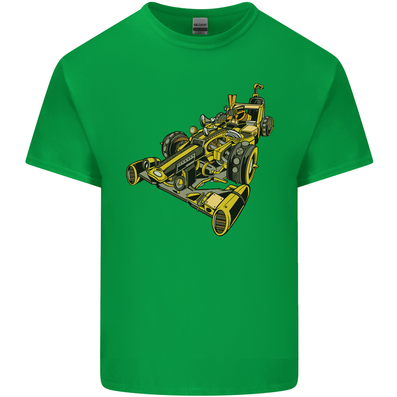 Steampunk Racing Car Mens Cotton T-Shirt Tee Top Irish Green