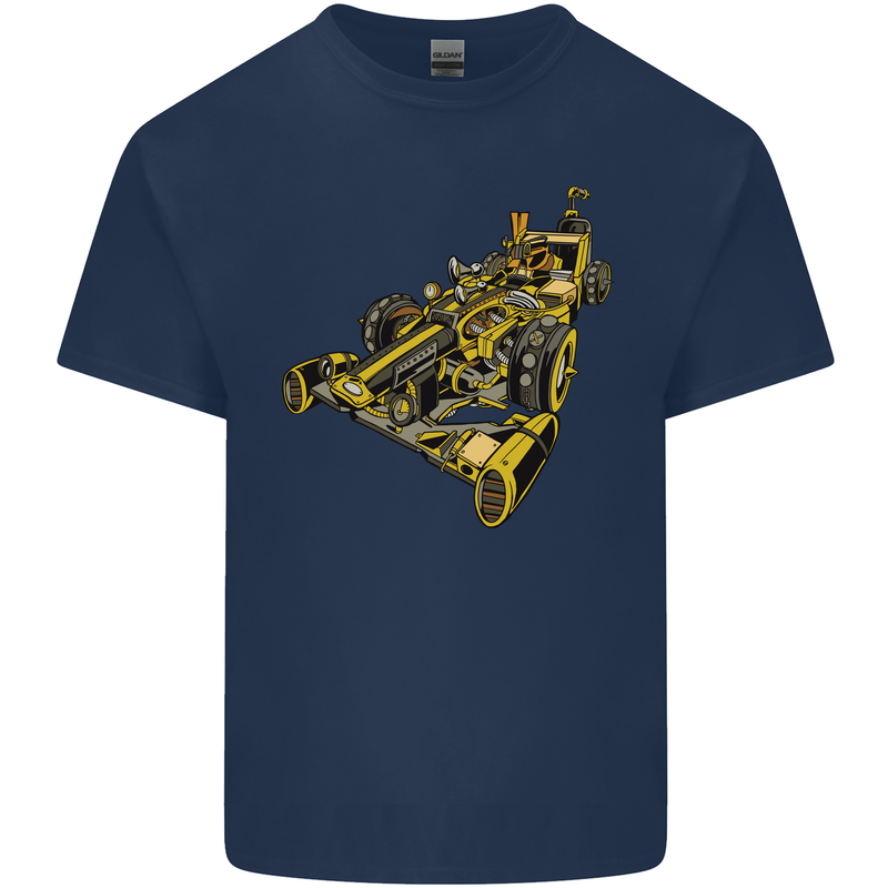 Steampunk Racing Car Mens Cotton T-Shirt Tee Top Navy Blue