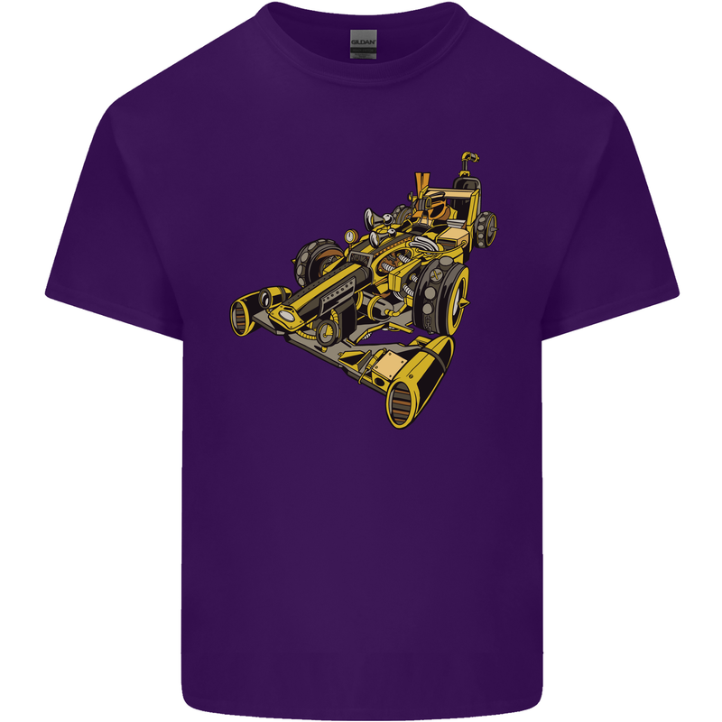 Steampunk Racing Car Mens Cotton T-Shirt Tee Top Purple
