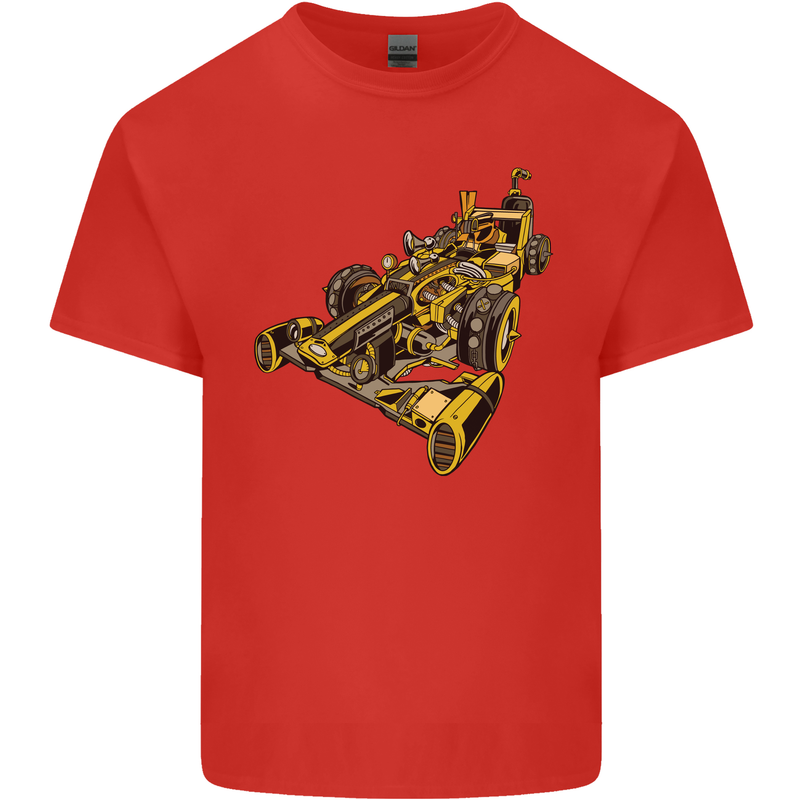 Steampunk Racing Car Mens Cotton T-Shirt Tee Top Red