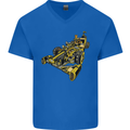 Steampunk Racing Car Mens V-Neck Cotton T-Shirt Royal Blue