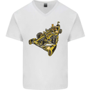 Steampunk Racing Car Mens V-Neck Cotton T-Shirt White