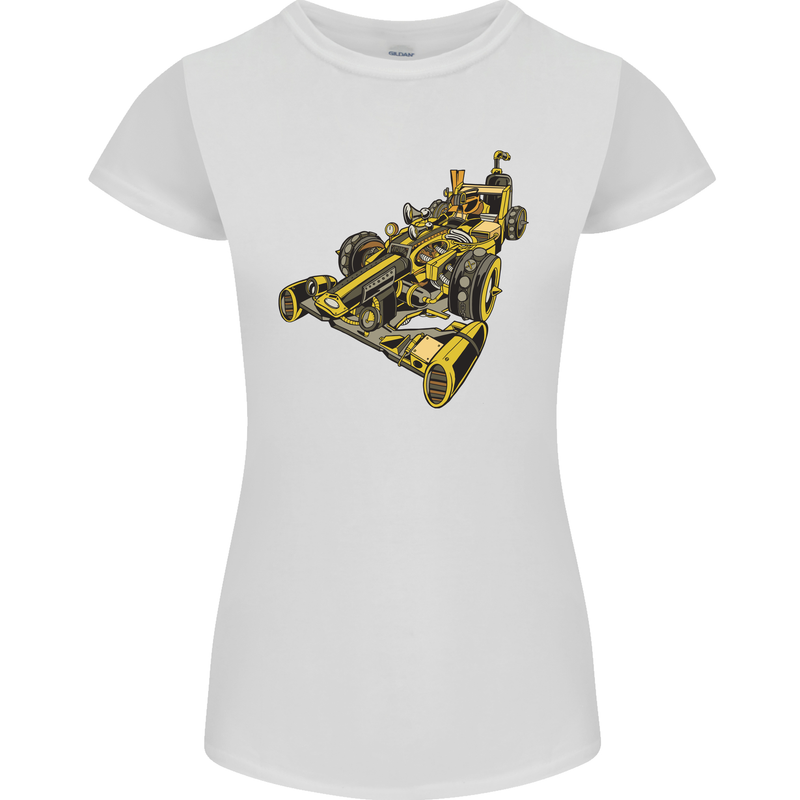 Steampunk Racing Car Womens Petite Cut T-Shirt White