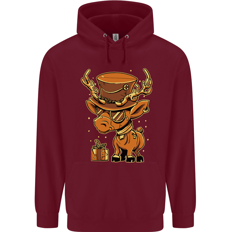 Steampunk Reindeer Funny Christmas Childrens Kids Hoodie Maroon