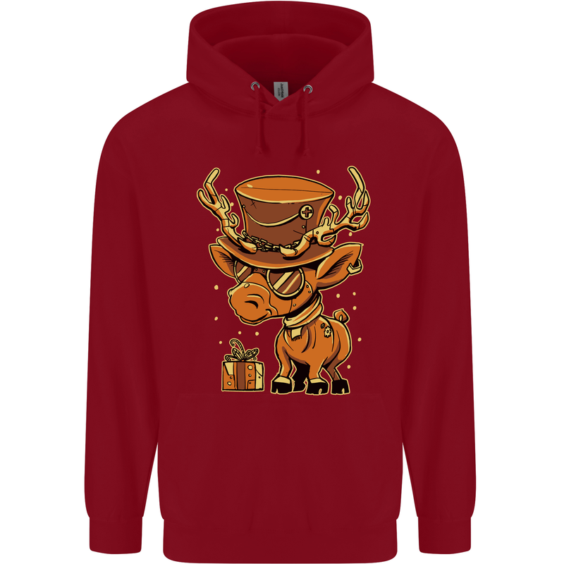 Steampunk Reindeer Funny Christmas Childrens Kids Hoodie Red