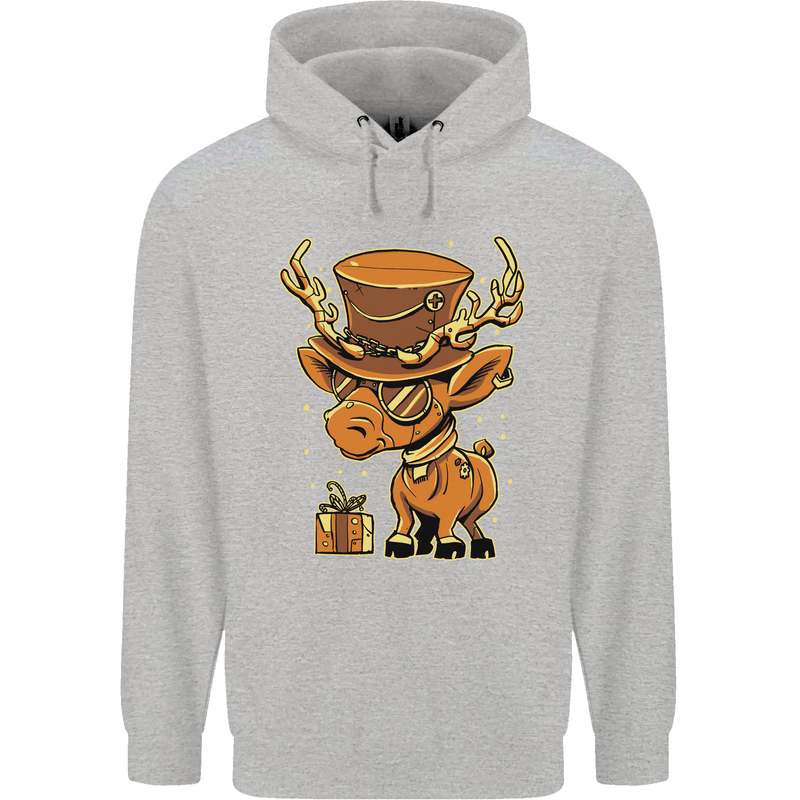 Steampunk Reindeer Funny Christmas Childrens Kids Hoodie Sports Grey
