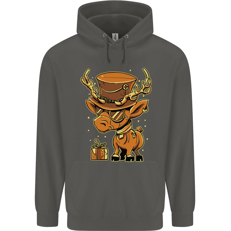 Steampunk Reindeer Funny Christmas Childrens Kids Hoodie Storm Grey