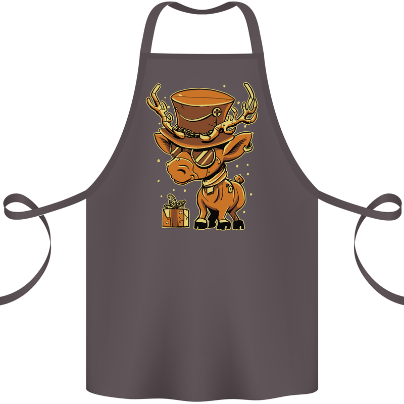 Steampunk Reindeer Funny Christmas Cotton Apron 100% Organic Dark Grey