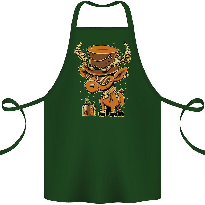 Steampunk Reindeer Funny Christmas Cotton Apron 100% Organic Forest Green