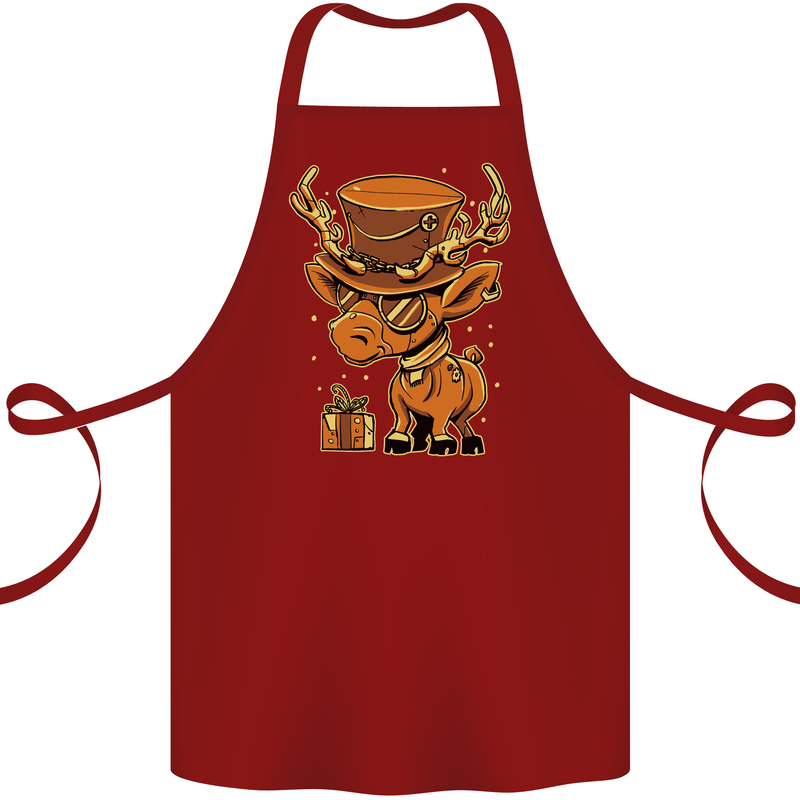 Steampunk Reindeer Funny Christmas Cotton Apron 100% Organic Maroon