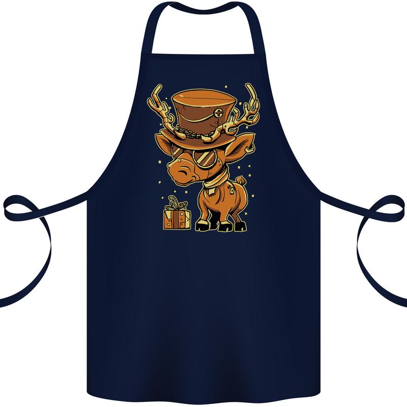 Steampunk Reindeer Funny Christmas Cotton Apron 100% Organic Navy Blue