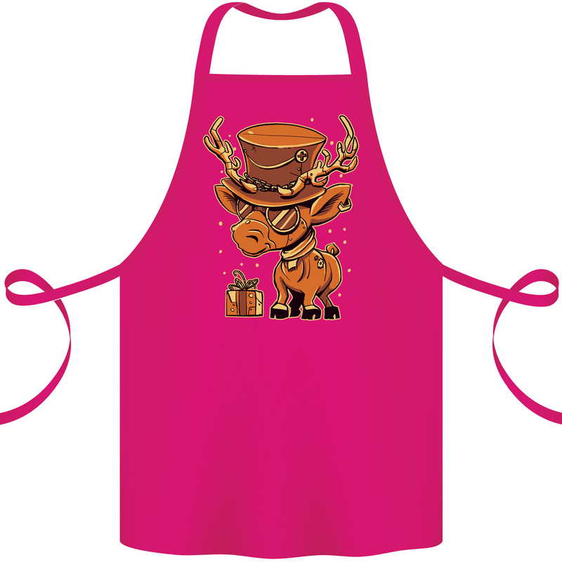 Steampunk Reindeer Funny Christmas Cotton Apron 100% Organic Pink