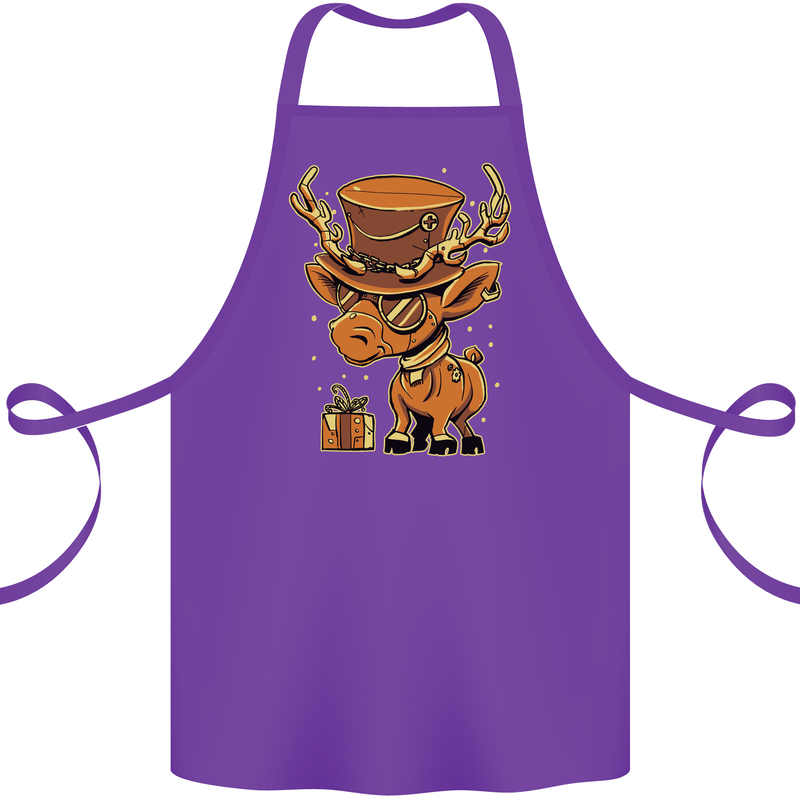 Steampunk Reindeer Funny Christmas Cotton Apron 100% Organic Purple