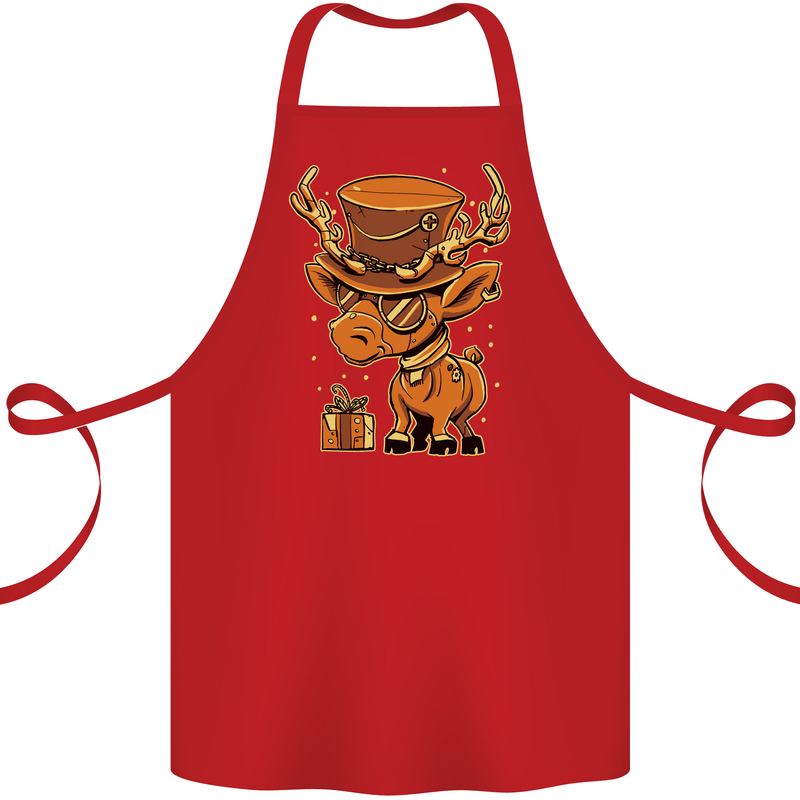 Steampunk Reindeer Funny Christmas Cotton Apron 100% Organic Red