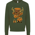 Steampunk Reindeer Funny Christmas Kids Sweatshirt Jumper Forest Green
