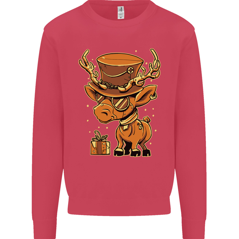Steampunk Reindeer Funny Christmas Kids Sweatshirt Jumper Heliconia