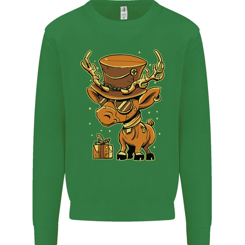 Steampunk Reindeer Funny Christmas Kids Sweatshirt Jumper Irish Green