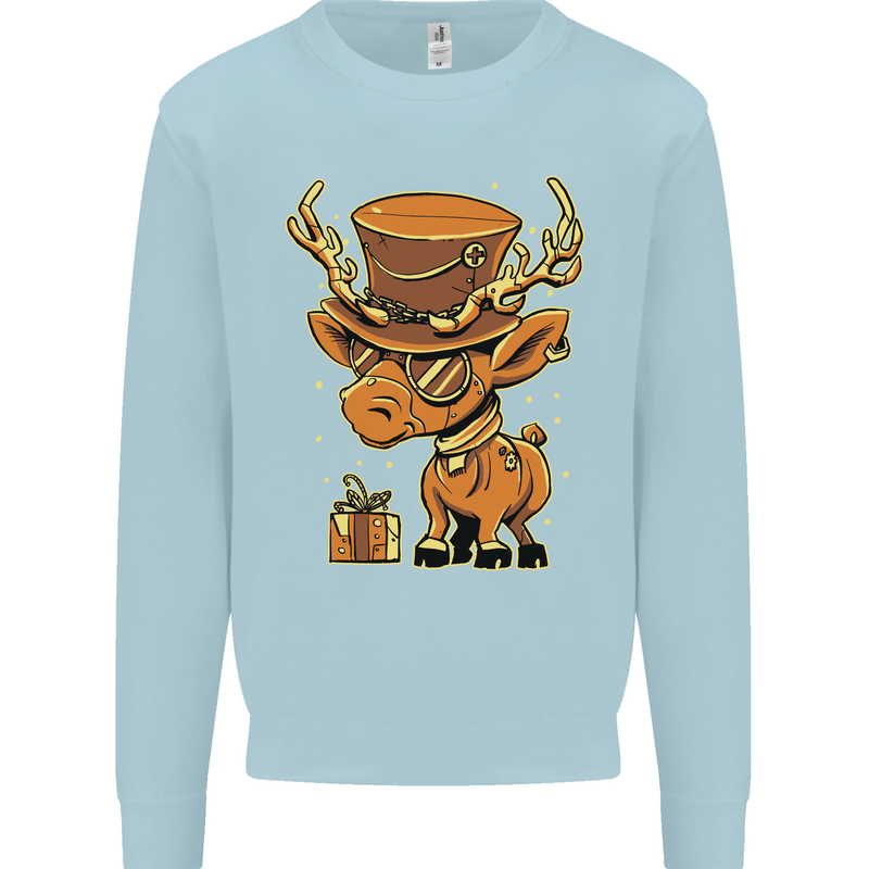 Steampunk Reindeer Funny Christmas Kids Sweatshirt Jumper Light Blue