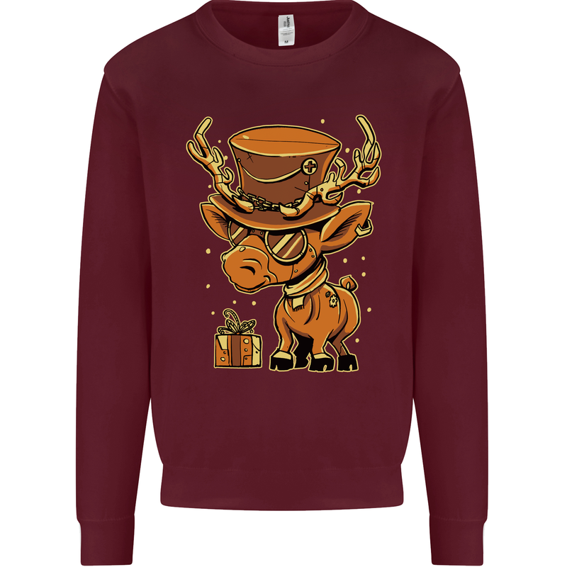 Steampunk Reindeer Funny Christmas Kids Sweatshirt Jumper Maroon