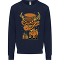 Steampunk Reindeer Funny Christmas Kids Sweatshirt Jumper Navy Blue