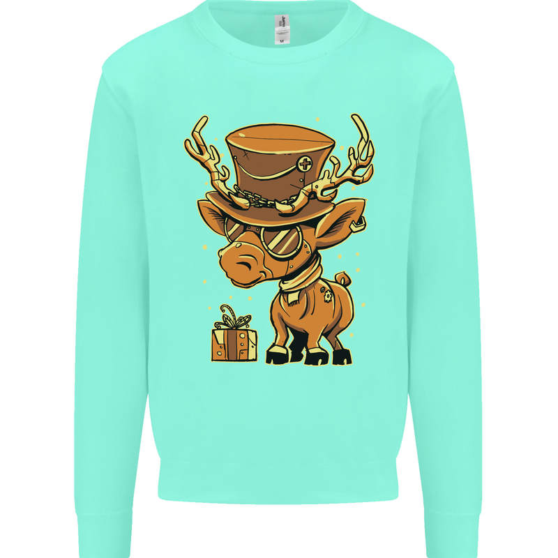 Steampunk Reindeer Funny Christmas Kids Sweatshirt Jumper Peppermint