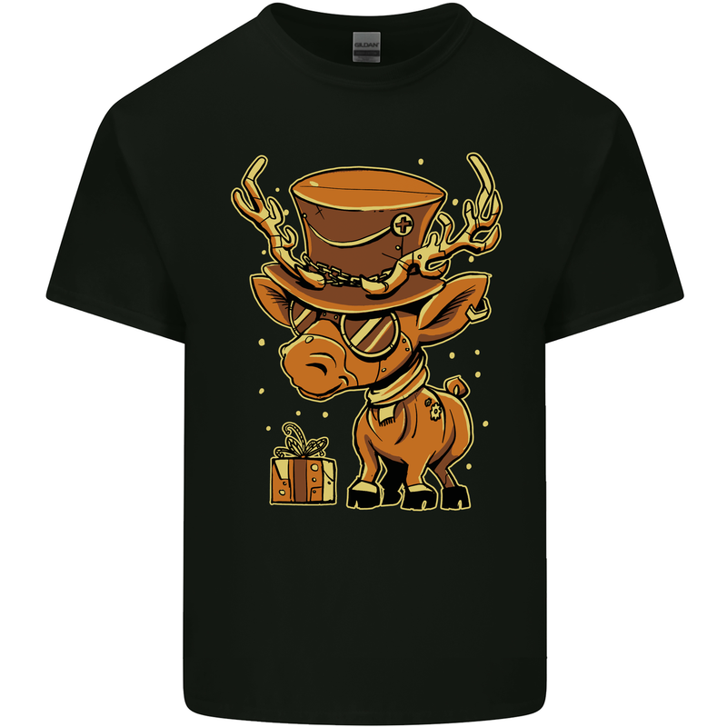 Steampunk Reindeer Funny Christmas Mens Cotton T-Shirt Tee Top Black