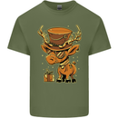 Steampunk Reindeer Funny Christmas Mens Cotton T-Shirt Tee Top Military Green
