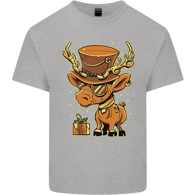 Steampunk Reindeer Funny Christmas Mens Cotton T-Shirt Tee Top Sports Grey