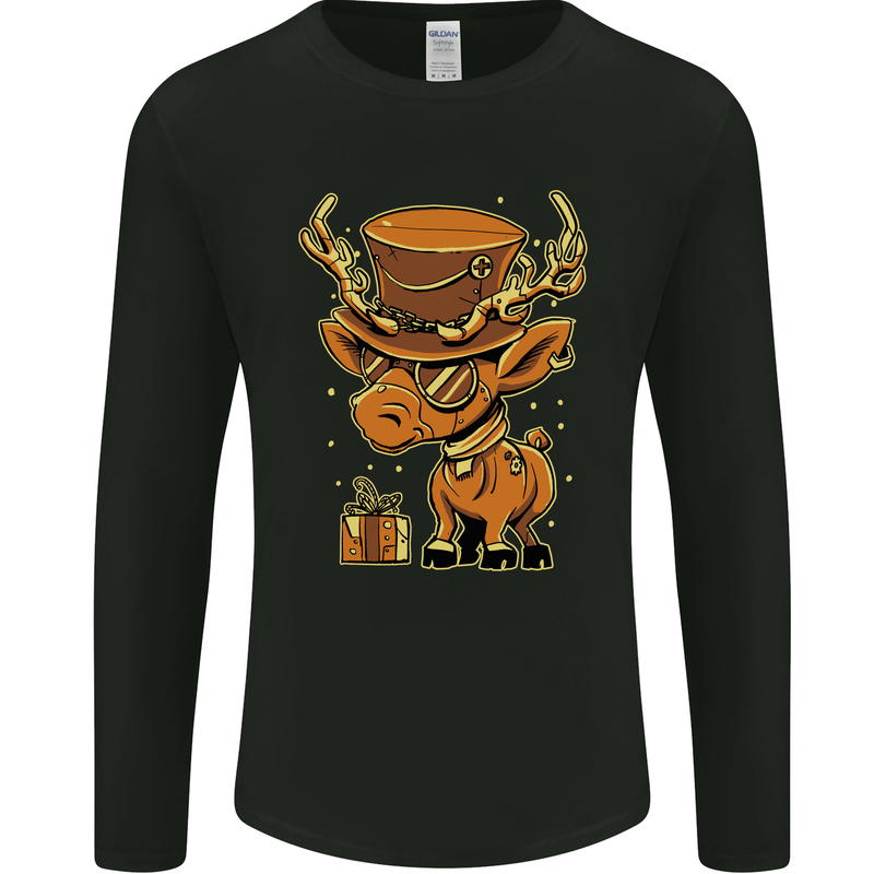 Steampunk Reindeer Funny Christmas Mens Long Sleeve T-Shirt Black