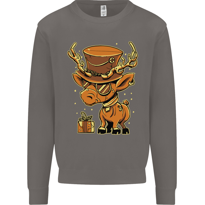 Steampunk Reindeer Funny Christmas Mens Sweatshirt Jumper Charcoal