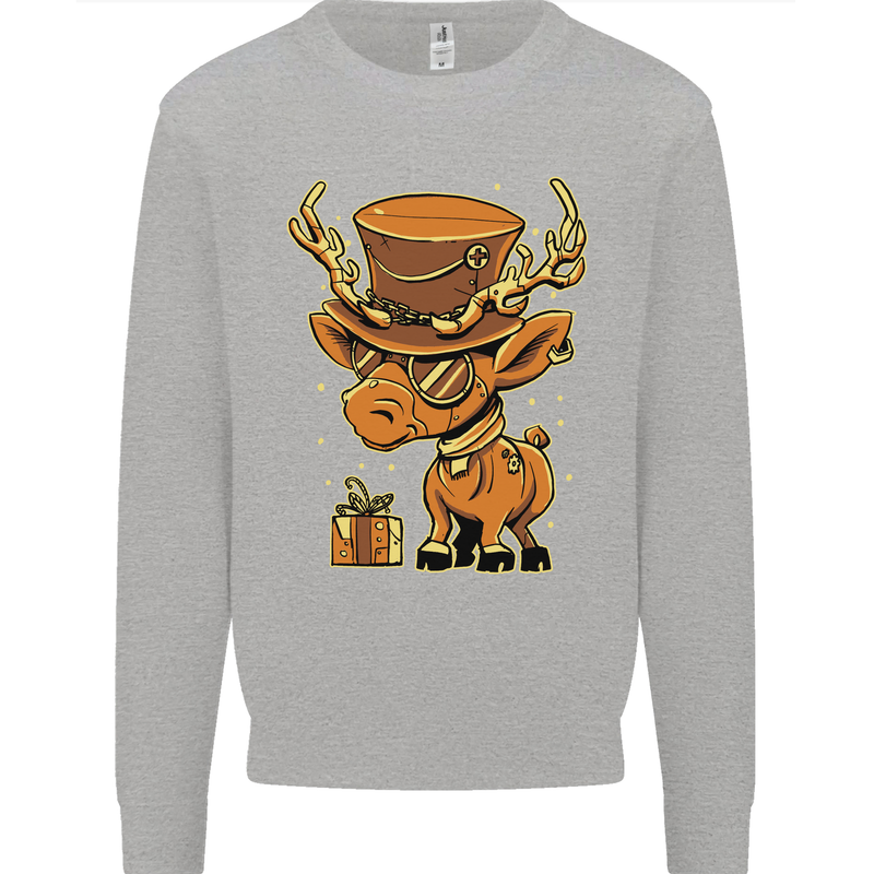 Steampunk Reindeer Funny Christmas Mens Sweatshirt Jumper Sports Grey