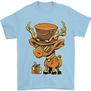 Steampunk Reindeer Funny Christmas Mens T-Shirt 100% Cotton Light Blue