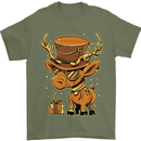 Steampunk Reindeer Funny Christmas Mens T-Shirt 100% Cotton Military Green