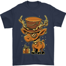 Steampunk Reindeer Funny Christmas Mens T-Shirt 100% Cotton Navy Blue