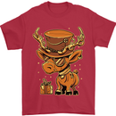 Steampunk Reindeer Funny Christmas Mens T-Shirt 100% Cotton Red