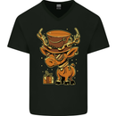 Steampunk Reindeer Funny Christmas Mens V-Neck Cotton T-Shirt Black