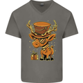 Steampunk Reindeer Funny Christmas Mens V-Neck Cotton T-Shirt Charcoal